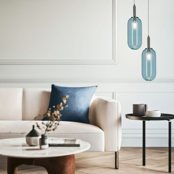 Lampadario LED blu con paralume in vetro ø 13 cm Fiuggi – Candellux Lighting