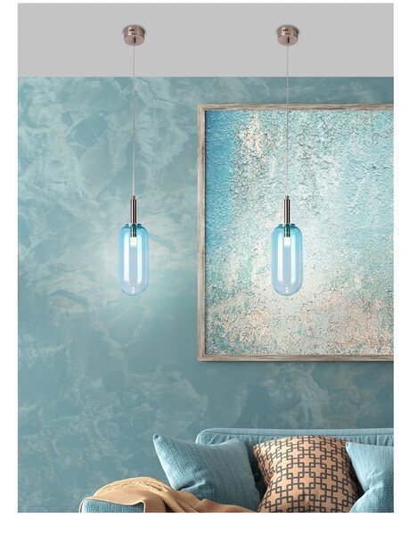 Lampadario LED blu con paralume in vetro ø 13 cm Fiuggi – Candellux Lighting