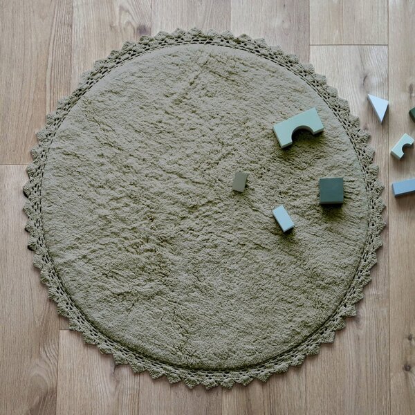 Tappeto rotondo verde in cotone lavabile e tessuto a mano ø 110 cm Perla Olive – Nattiot