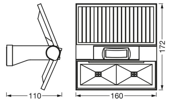 OSRAM applique a LED solare da parete ENDURA STYLE DOUBLE, sensore grafite DOUBLE, Alluminio / Grigio / Zincato, Plastica, Moderno, Lampada solare da esterni