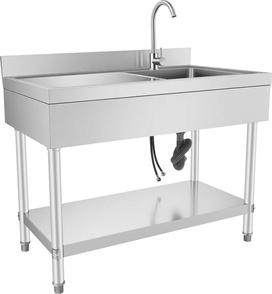 Lavello da cucina professionale - Lavello monoblocco in acciaio inox - Con rubinetto - Con ripiano - Foro singolo - Argento
