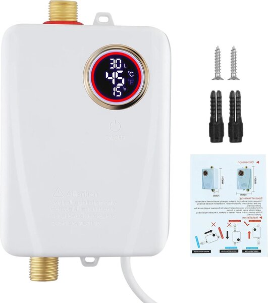 Scaldabagno istantaneo - Da incasso sotto lavello - 3500 W - Riscaldamento immediato - Display LCD - Per lavandino - Bianco