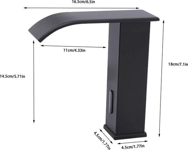 Rubinetto con sensore senza contatto - Rubinetto per lavabo - Sensore a infrarossi - Bocca a cascata - Caldo/freddo - 3 tubi flessibili 50/50/60 cm - Nero