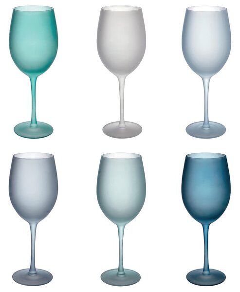 Set 6 calici Happy Hour Ocean In vetro Effetto ghiaccio Misure: � 7,5 x h. 24 cm Lavaggio a mano Capacit�: 650 ml di 6 calici in 6 sfumature di azzurro