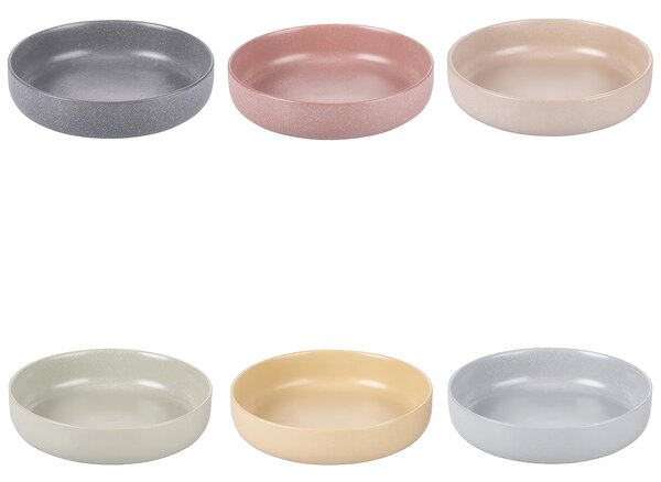 Set 6 piatti fondi Berlin In gres (stoneware) Bordo rialzato Finitura matt Decoro effetto stone Misure: � 20,5 x h. 5,5 cm Lavabile in lavastoviglie Utilizzabile nel microonde