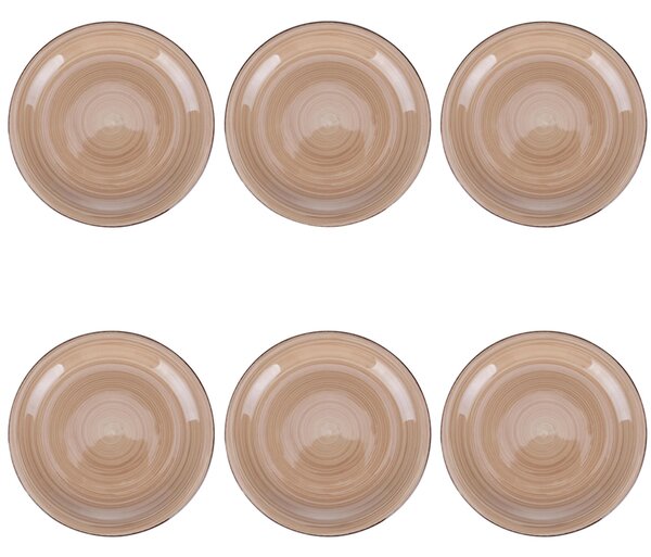 Set 6 piatti frutta, 4 Toni In gres dipinto a mano (stoneware) Con bordino marrone Misure: � 19,3 x h. 2,5 cm Lavabili in lavastoviglie Utilizzabili in microonde Colore TERRACOTTA