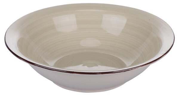 Set 6 piatti fondi, 4 Toni In gres dipinto a mano (stoneware) Con bordino marrone Misure: � 21,2 x h. 5,5 cm Lavabili in lavastoviglie Utilizzabili in microonde Colore: sabbia