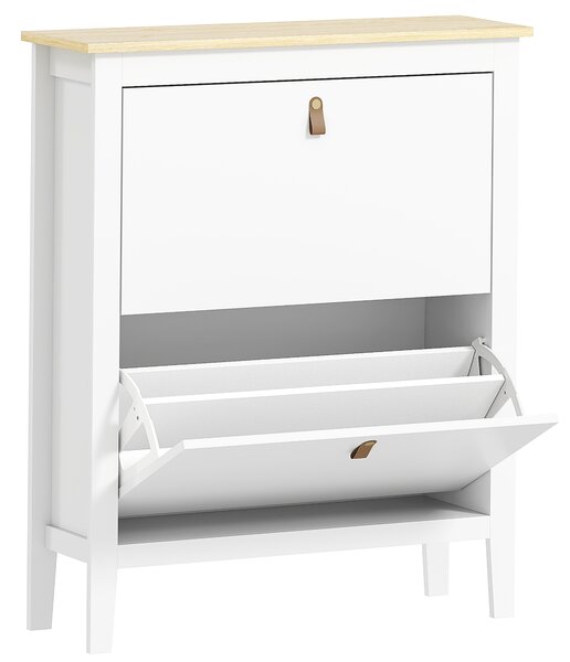 HOMCOM Scarpiera Slim 2 Cassetti per 14 Paia di Scarpe Taglia EU44 e Ripiani Regolabili, 80x24x95.5cm, Bianco