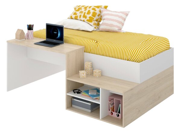 Composizione camera da letto Argh, 195x134h73 cm, Bianco e Rovere