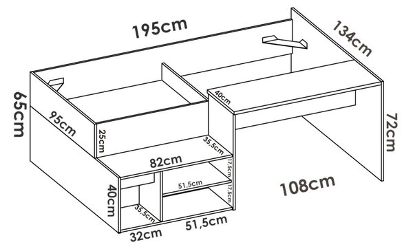 Composizione camera da letto Argh, 195x134h73 cm, Bianco e Rovere
