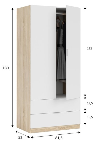 Guardaroba 2 ante bianco e rovere 81x180h cm - Appadu