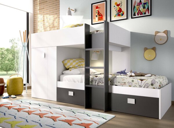 Composizione camera da letto Araba, 271x111h150 cm, Bianco e Antracite