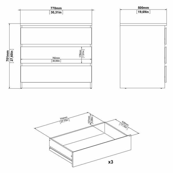 Cassettiera moderna bianca lucida 77x70h cm - Artic