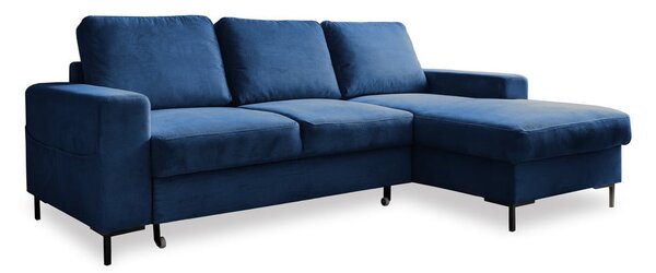 Divano letto angolare in velluto a coste blu scuro (angolo destro) Lofty Lilly - Miuform