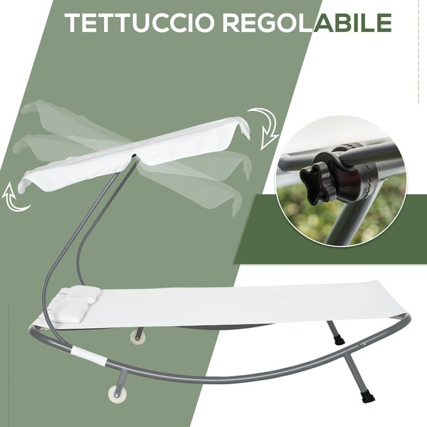 Outsunny Lettino Matrimoniale 2 Posti Parasole Regolabile da Esterno e Giardino 200x170 x134cm Crema|Aosom