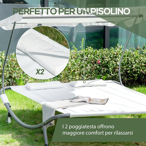 Outsunny Lettino Matrimoniale 2 Posti Parasole Regolabile da Esterno e Giardino 200x170 x134cm Crema|Aosom