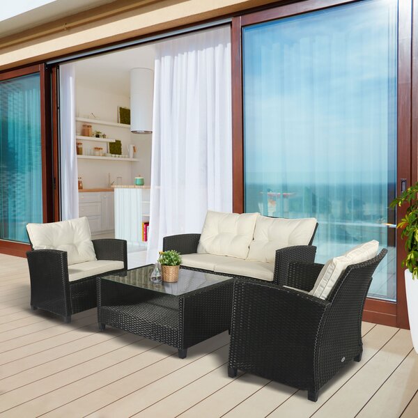 Outsunny Mobili da Esterno Salotto da giardino in rattan Set Divani e Poltrone Imbottiti mobili Nero e Beige 124x68x76cm | Aosom Italy|Aosom