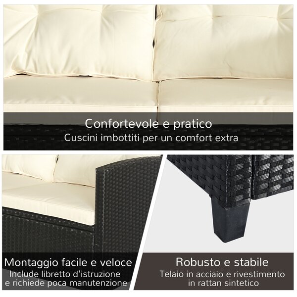 Outsunny Mobili da Esterno Salotto da giardino in rattan Set Divani e Poltrone Imbottiti mobili Nero e Beige 124x68x76cm | Aosom Italy|Aosom