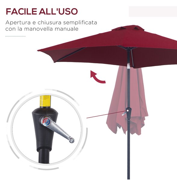 Outsunny Ombrellone da Giardino Rosso Scuro, Inclinabile con Apertura a Manovella, Grande Copertura Ø2.7x2.35m per Esterno|Aosom