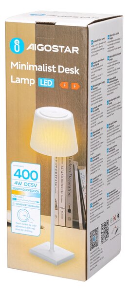 Lampada da tavolo Led touch Dory Bianca 4W portatile a batteria ricaricabile USB Aigostar