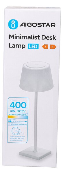 Lampada da tavolo Led touch Dory Bianca 4W portatile a batteria ricaricabile USB Aigostar