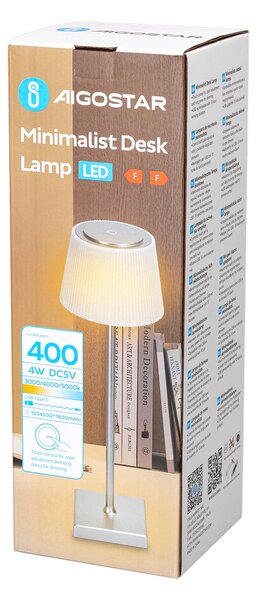 Lampada da tavolo Led touch Dory Argento 4W portatile a batteria ricaricabile USB Aigostar