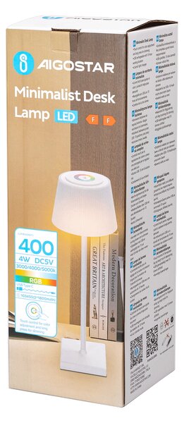Lampada da tavolo Led touch Dory Bianca RGB 4W portatile a batteria ricaricabile USB Aigostar