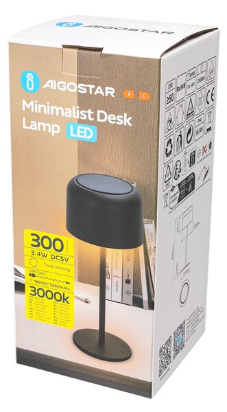 Lampada da tavolo Led touch Minimalist Nera 3W portatile ricaricabile energia solare Aigostar