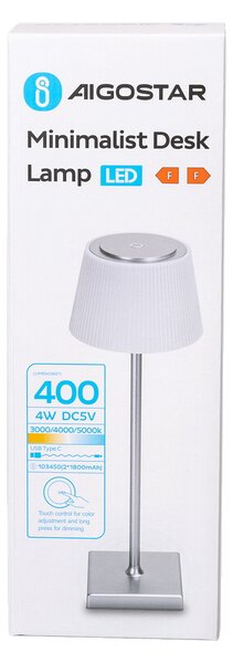 Lampada da tavolo Led touch Dory Argento 4W portatile a batteria ricaricabile USB Aigostar
