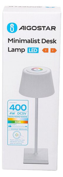 Lampada da tavolo Led touch Dory Bianca RGB 4W portatile a batteria ricaricabile USB Aigostar