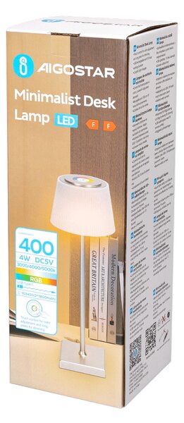 Lampada da tavolo Led touch Dory Argento RGB 4W portatile a batteria ricaricabile USB Aigostar
