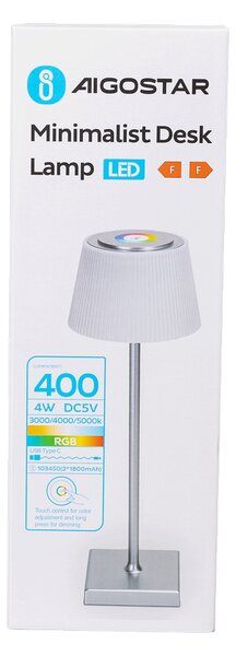 Lampada da tavolo Led touch Dory Argento RGB 4W portatile a batteria ricaricabile USB Aigostar