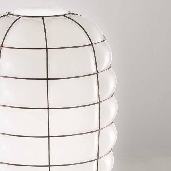 SIRU - Lampadario a sospensione con filo LANTERNA 1xE27/60W/230V diametro 32 cm nero/bianco Vetro veneziano