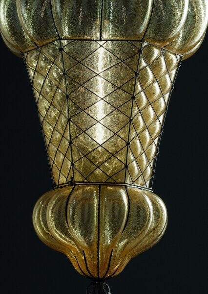 SIRU - Lampadario a sospensione con catena BABÀ 1xE27/60W/230V diametro 30 cm beige/marrone Vetro veneziano