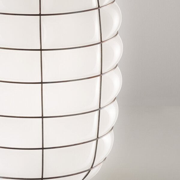 SIRU - Lampadario a sospensione con filo LANTERNA 1xE27/60W/230V diametro 32 cm nero/bianco Vetro veneziano