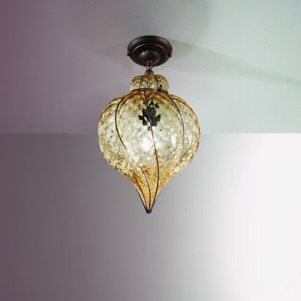 SIRU - Lampadario a plafone GOCCIA 1xE27/60W/230V pr.25 cm beige/marrone Vetro veneziano