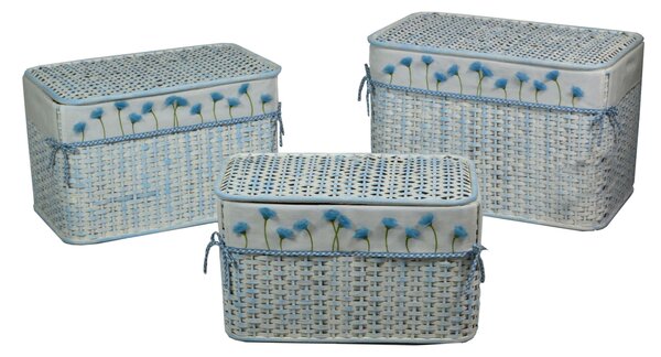 Set 3 Baule in rattan azzurro andrea fodera fiori blu