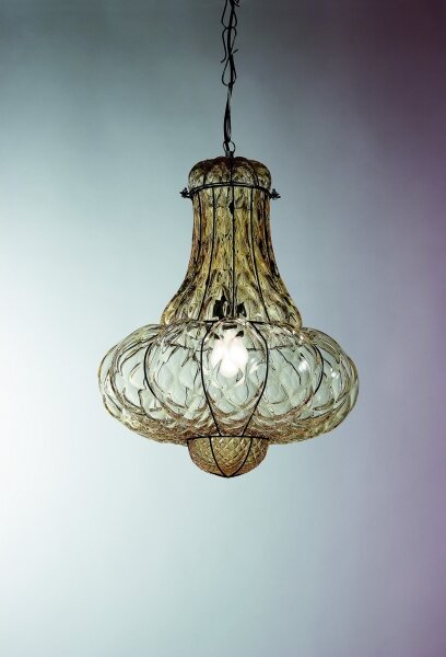 SIRU - Lampadario a sospensione con catena DOGE 1xE27/60W/230V diametro 30 cm beige/nero Vetro veneziano