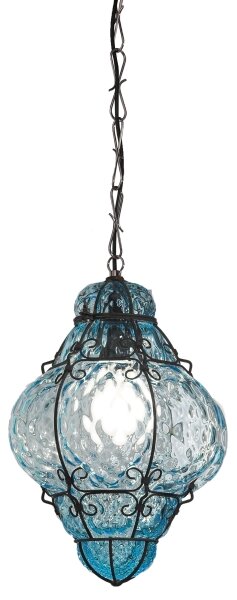 SIRU- Lampadario a sospensione con catena CLASSIC 1xE27/60W/230V diametro 30 cm blu/nero Vetro veneziano