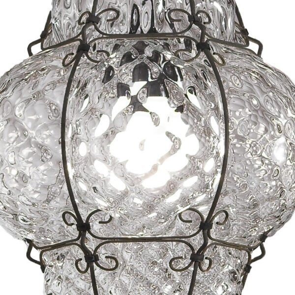 SIRU - Lampadario a sospensione con catena CLASSIC 1xE27/60W/230V diametro 30 cm limpido/nero Vetro veneziano