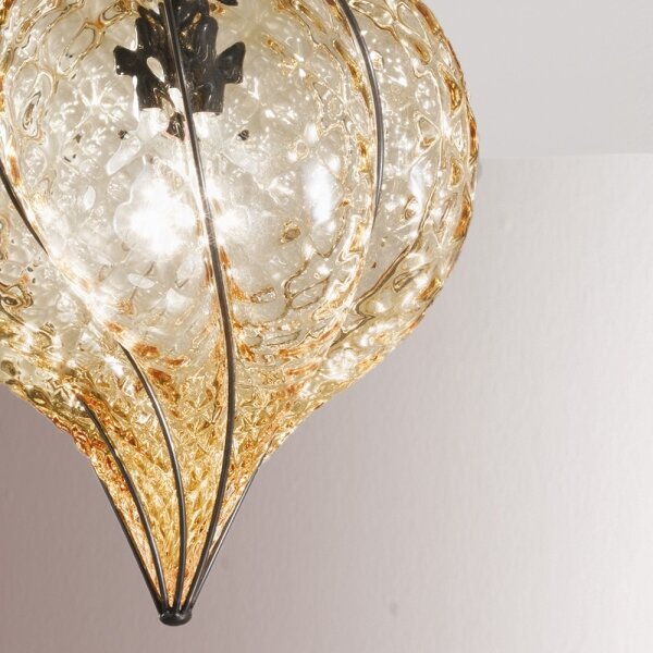 SIRU - Lampadario a plafone GOCCIA 1xE27/60W/230V pr.25 cm beige/marrone Vetro veneziano
