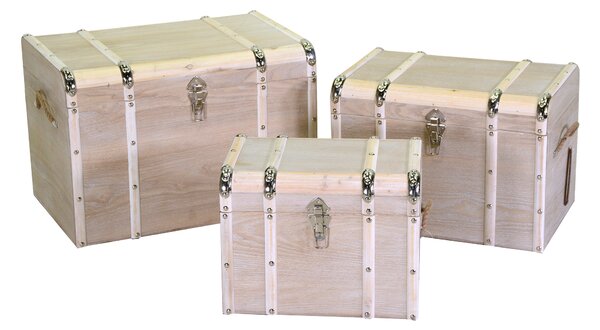 Set 3 Baule in legno sbiancato rettangolare