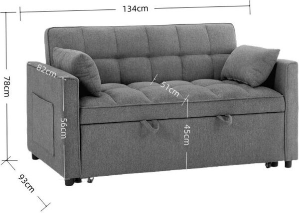 DecHome Divano Letto 2 Posti Moderno in Tessuto Dimensioni 134x93x78 cm colore Cappuccino - Eiri
