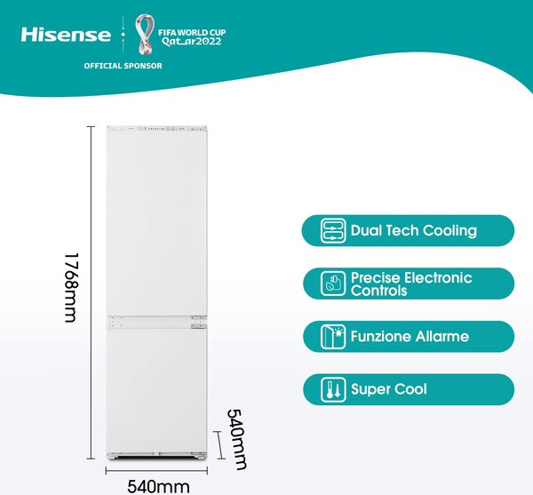 Hisense RIB312F4AWE Frigorifero da Incasso Combinato Capacit 246 litri Classe energetica E Raffreddamento No Frost
