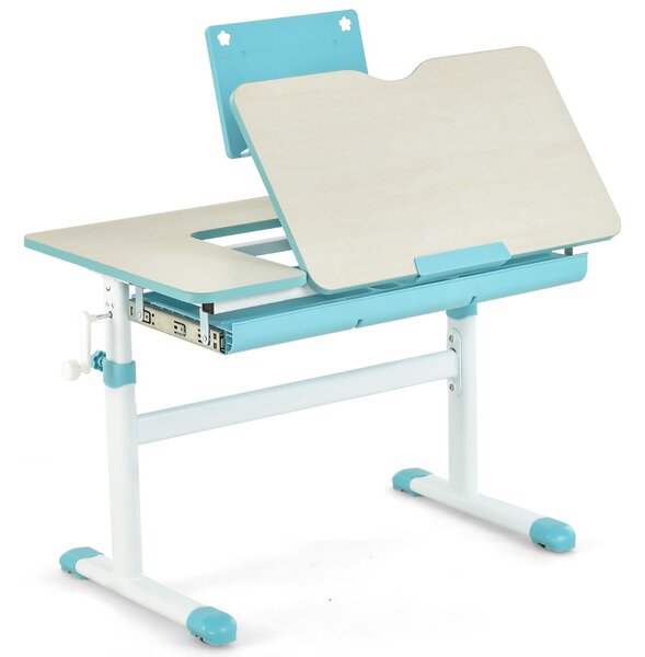 Costway Scrivania per bambini regolabile con piano inclinabile cassetto, Scrivania per bambini tavolo ergonomico Azzurro