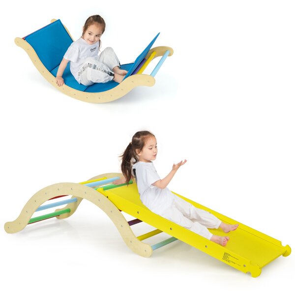 Costway Set scala da arrampicata per bambini, Scala per bambini con rampa reversibile per arrampicarsi e scivolare Colorato