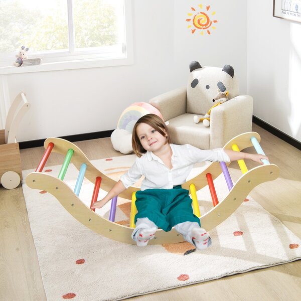 Costway Set scala da arrampicata per bambini, Scala per bambini con rampa reversibile per arrampicarsi e scivolare Colorato