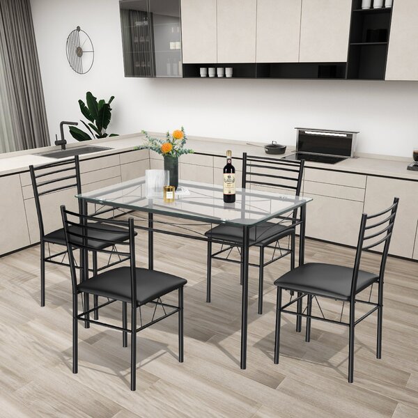 Costway Set di tavoli da cucina 5 pezzi con piano in vetro e quattro sedie  imbottite, Mobili per la cucina in ferro vetro