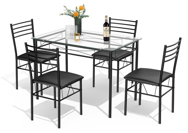 Costway Set di tavoli da cucina 5 pezzi con piano in vetro e quattro sedie imbottite, Mobili per la cucina in ferro vetro