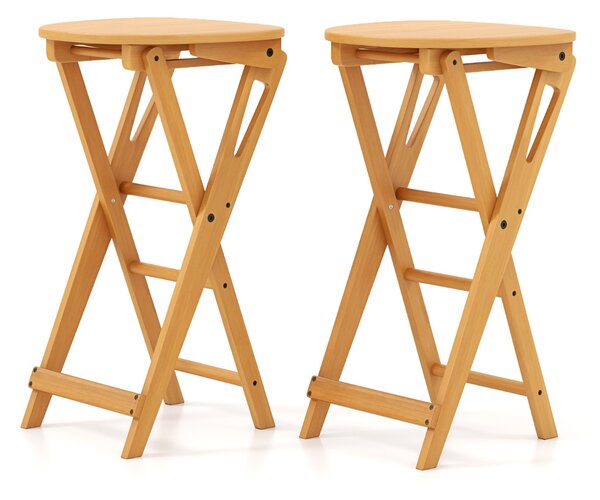 Costway Set 2 sgabelli pieghevoli 36x33x61cm, Sgabelli bar in bambù leggeri portatili con poggiapiedi sedile ampio Naturale